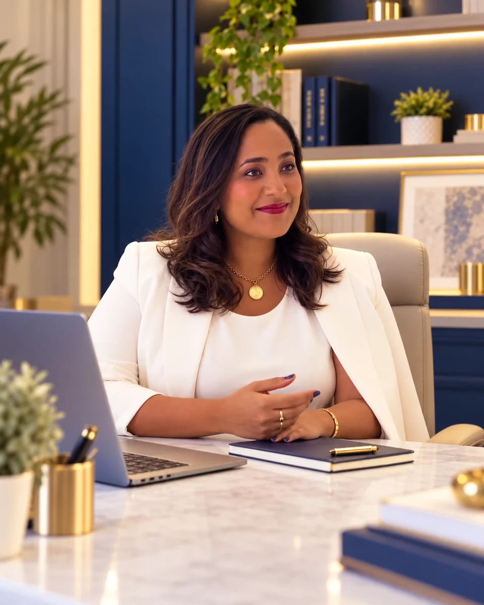 Janaina Santos em uma composição de atendimento